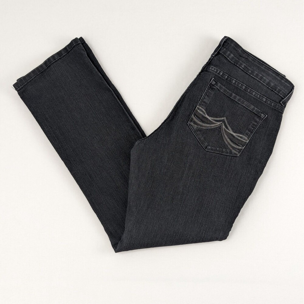 NYDJ Womens 12 (34 x 31) Black Straight Leg Lift Tuck Technology Mid Rise Jeans